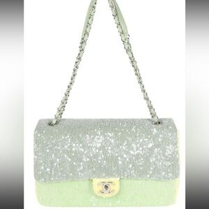 Chanel Green & Yellow Sequin Large Waterfall Flap Bag